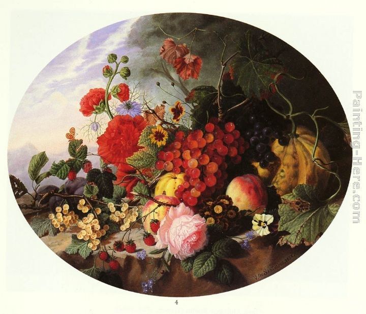 Virginie de Sartorius Still Life With Fruit and Flowers on a Rocky Ledge